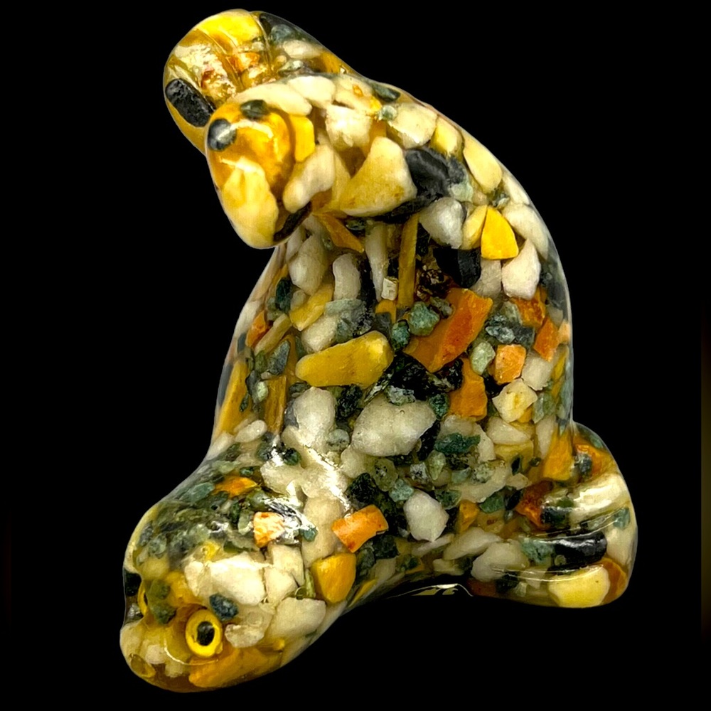 Vintage Rare Plastic Resin Seal Figurine With Encased Stones. Made In Italy